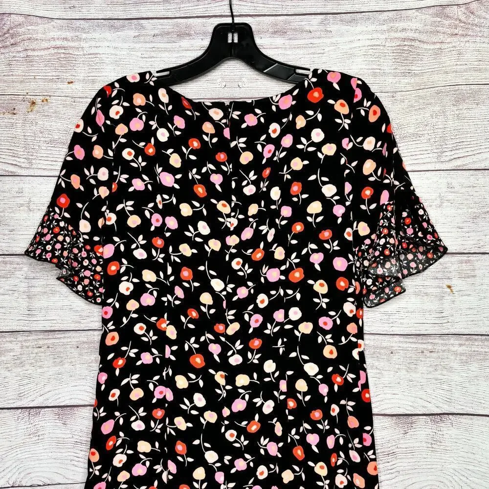 Talbots Short Ruffle Sleeve Girly Feminine Floral Jewel Neck Shift Dress Size 4
